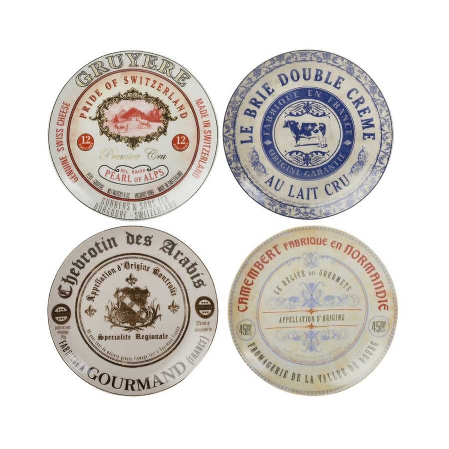 set of four porcelain cheese plates with a French vintage design