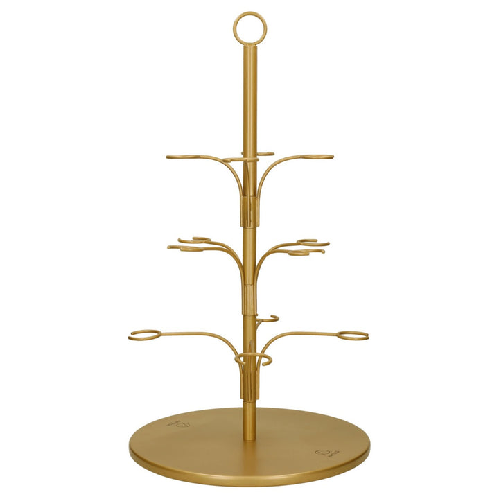 Gold powder-coated iron serving stand, shaped like a tree. Designed for serving drinks glasses or sweet treats.