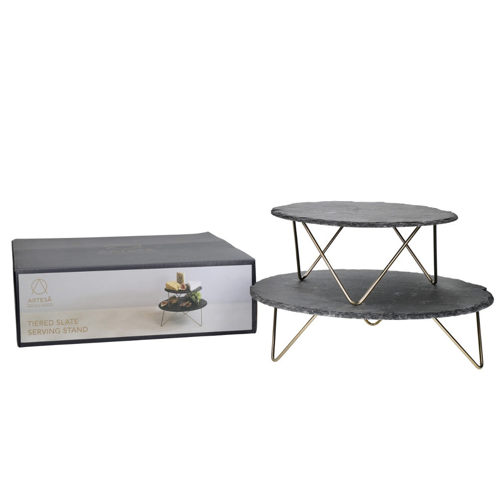 Stackable serving platter with metal legs