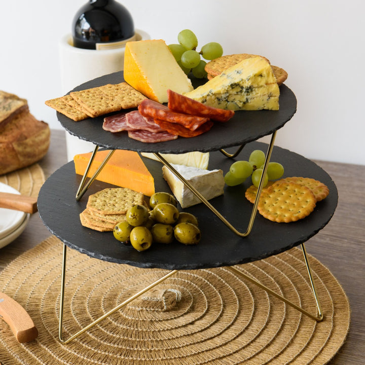 Artesà Slate Two-Tier Round Serving Stand