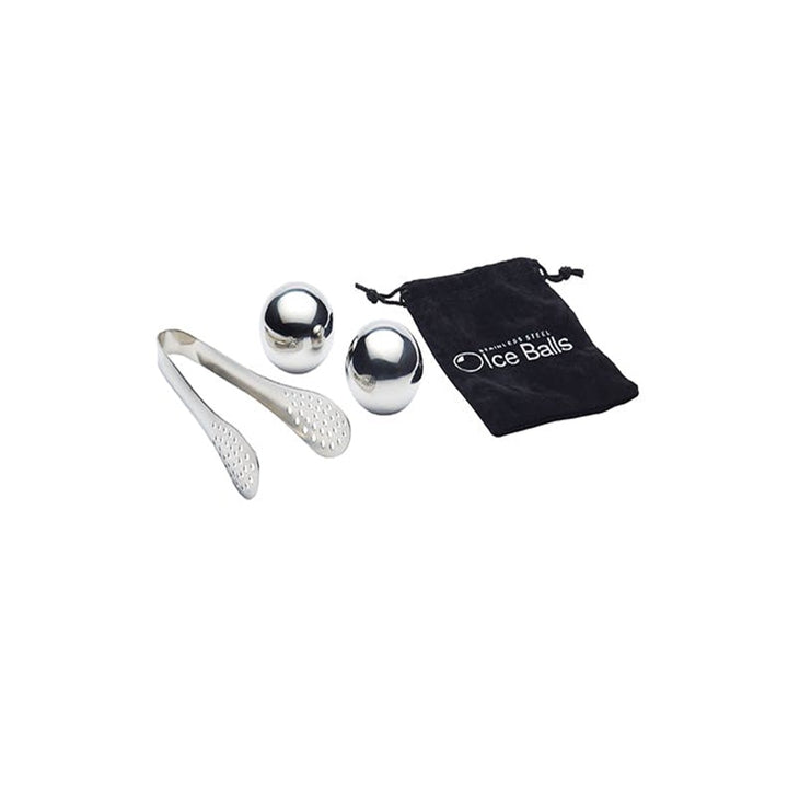 BarCraft Stainless Steel Ice Balls, Tongs & Storage Bag