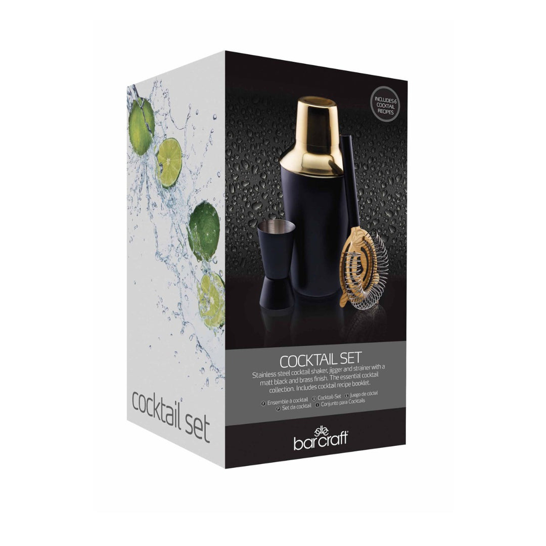 BarCraft Black & Brass Cocktail Set