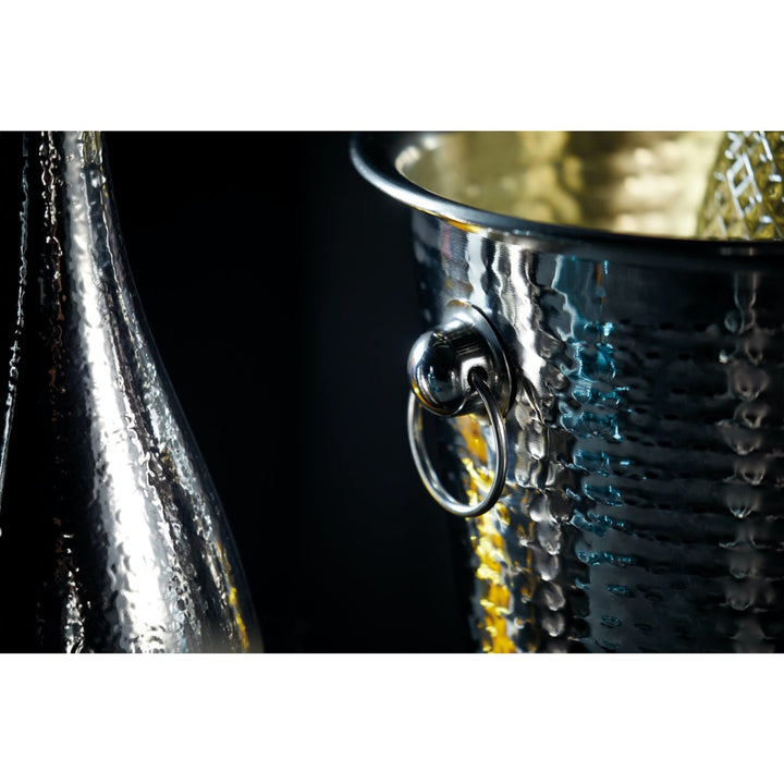 BarCraft Hammered-Steel Silver Champagne Bucket