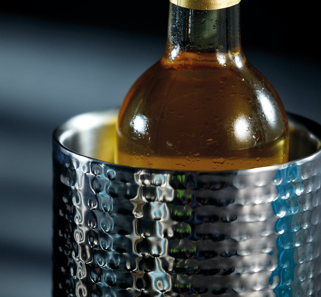BarCraft Hammered-Steel Silver Wine Cooler