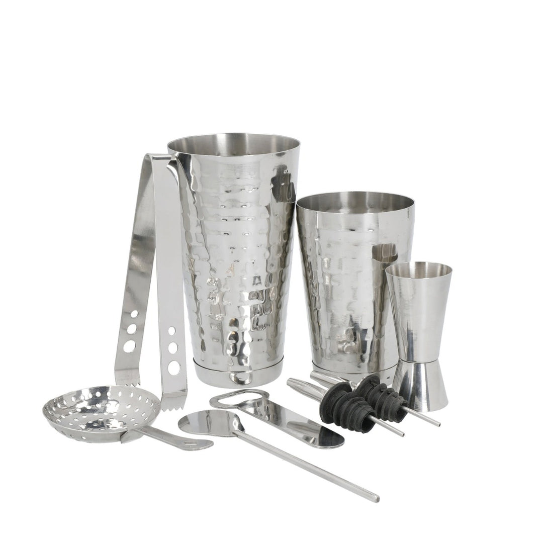 BarCraft Boston Hammered-Steel Cocktail Maker Set
