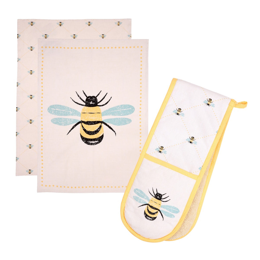 Dexam Bees Knees Double Oven Glove & Tea Towels Set