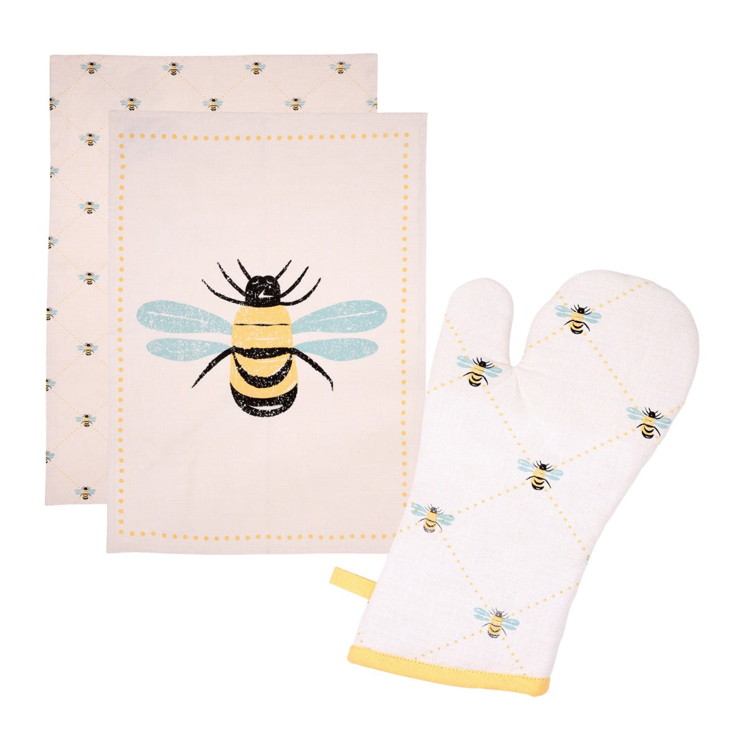 Dexam Bees Knees Oven Gauntlet & Tea Towels Set
