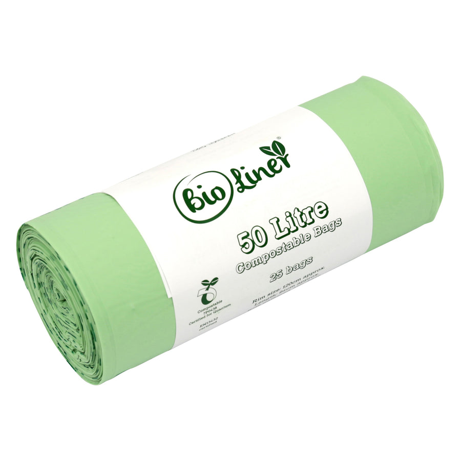 50L compostable bin liners in roll of 25 bags