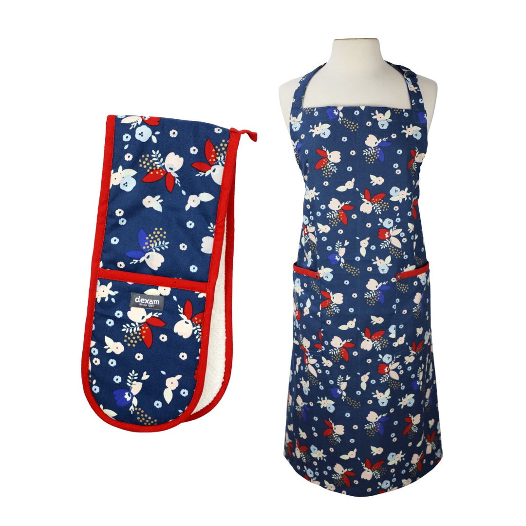 Dexam Indigo Bloom Apron & Double Oven Glove Set