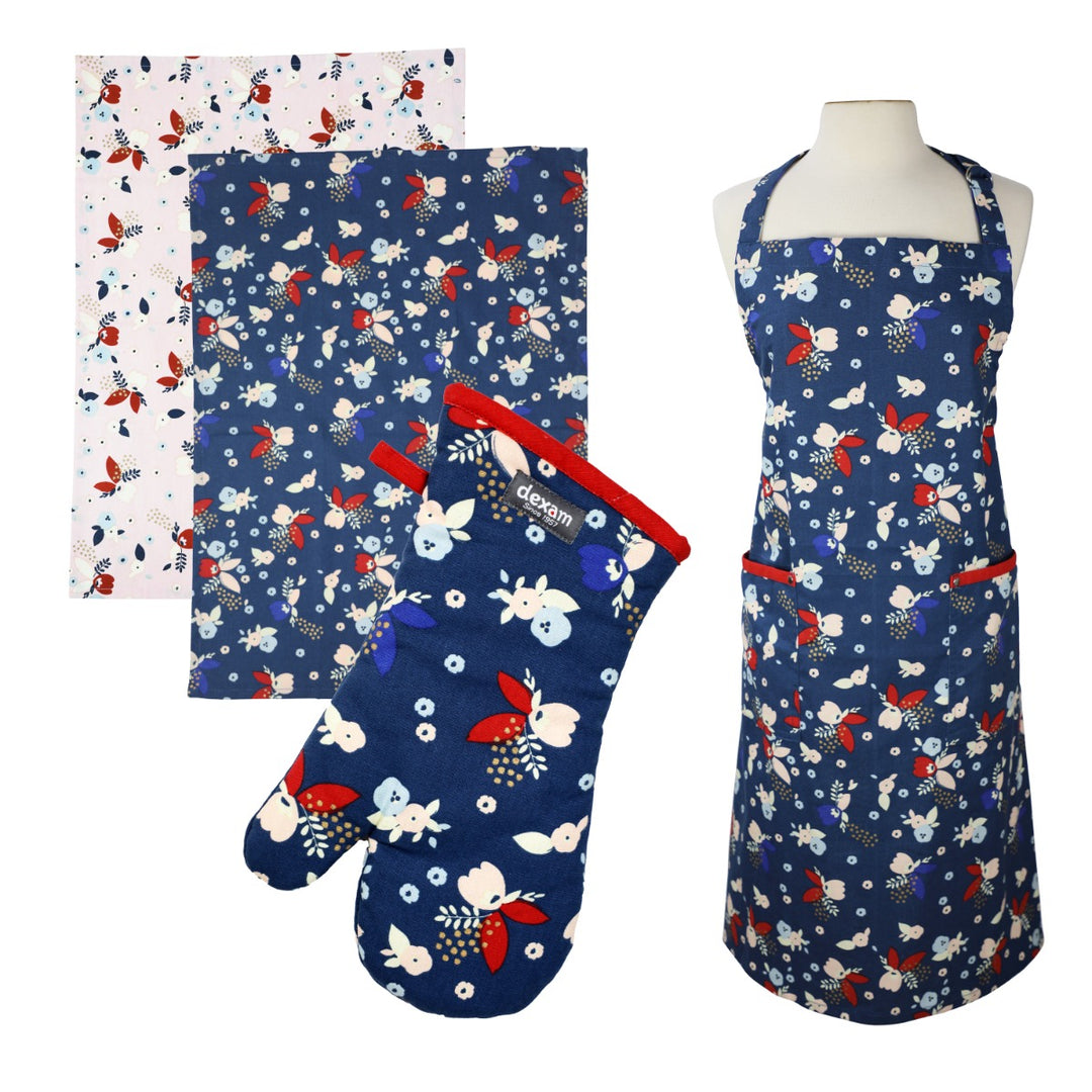 Dexam Indigo Bloom Apron, Tea Towels & Oven Gauntlet Set