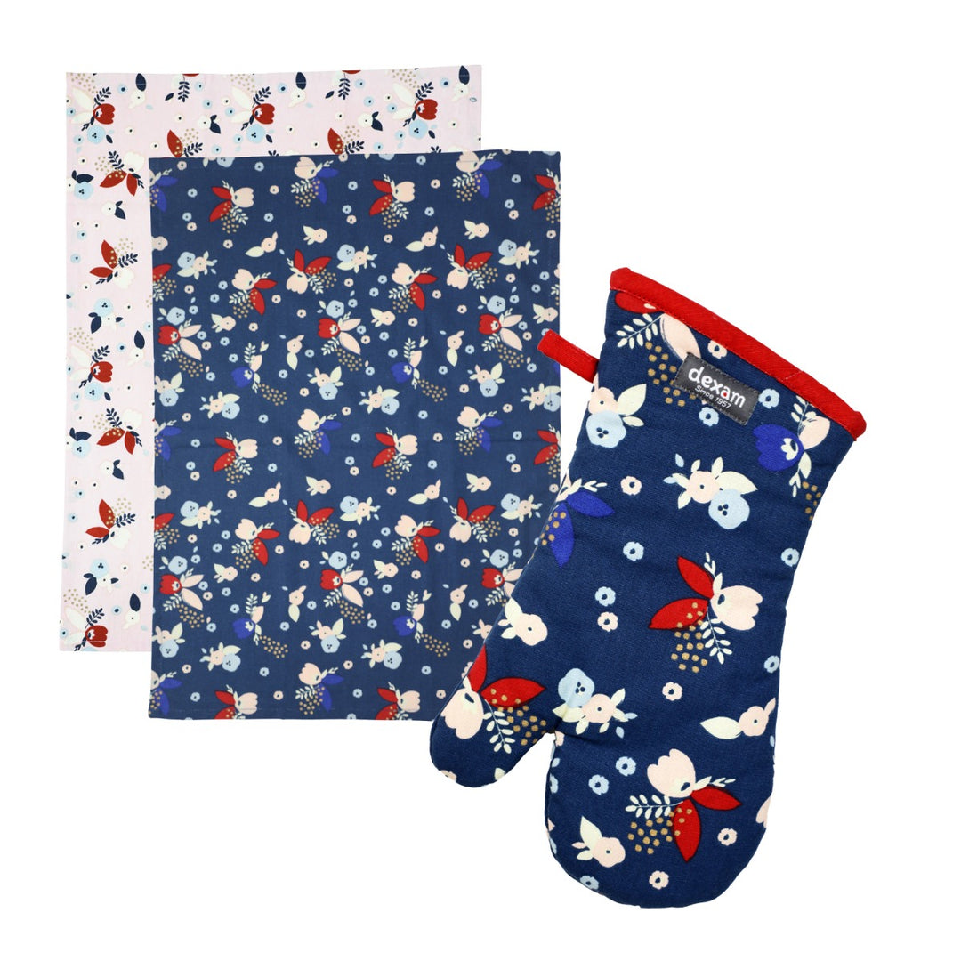 Dexam Indigo Bloom Tea Towels & Oven Gauntlet Set