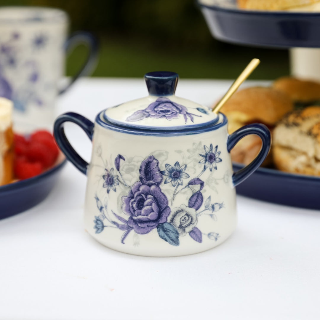 London Pottery Blue Rose Ceramic Sugar Bowl