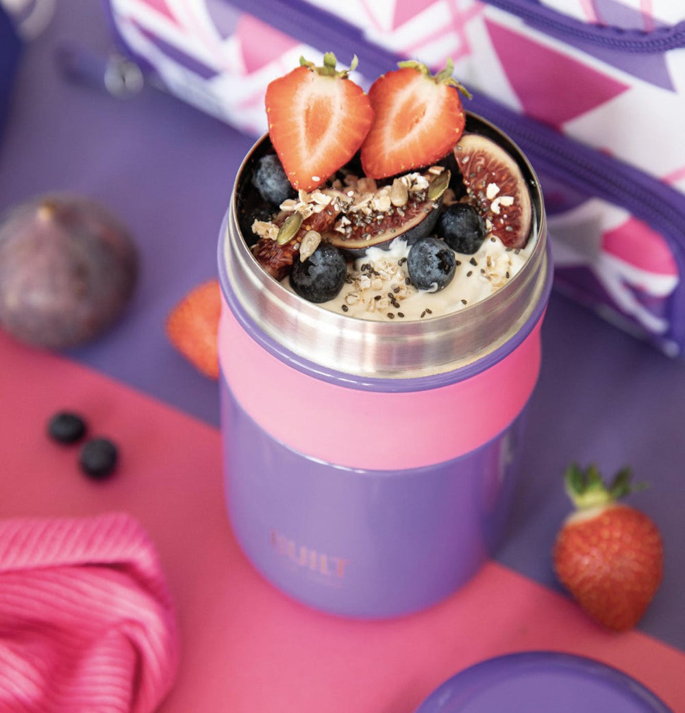 Purple & pink food caddy with removable lid