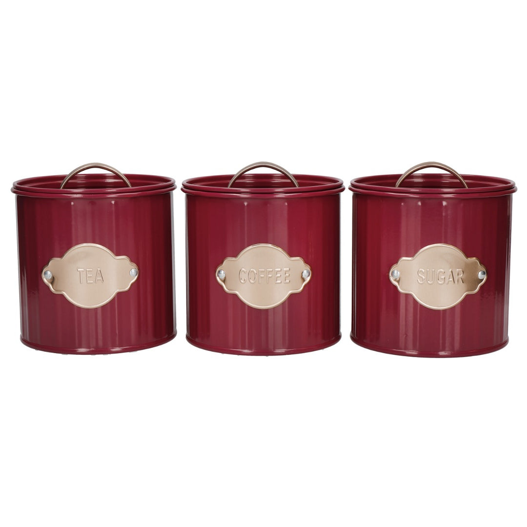 KitchenCraft Burgundy Tea, Coffee & Sugar Storage Canister Set