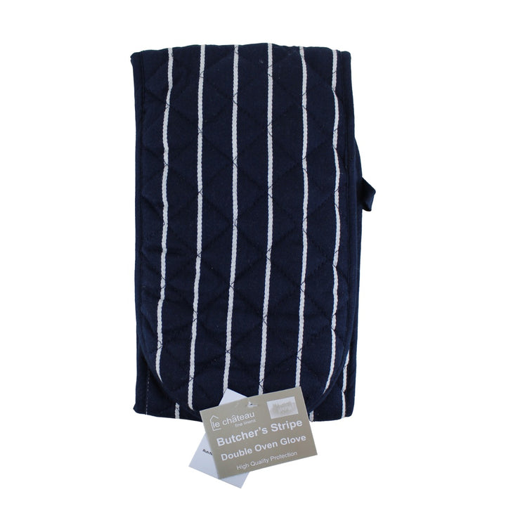 Le Chateau Butcher's Stripe Double Oven Glove - Navy