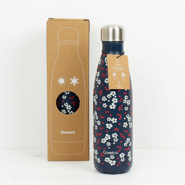 Qwetch Insulated Stainless Steel Bottle - Hanami Blue Floral - 500ml