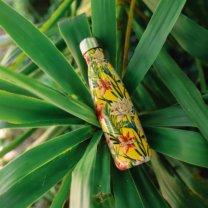 Qwetch Insulated Stainless Steel Bottle - Tropical Yellow Flowers - 500ml