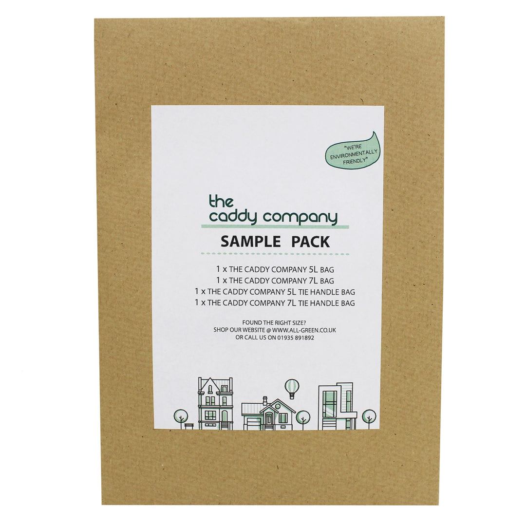 Sample Compostable Bag Pack - Caddy Company 5L, 5L Tie Handle, 7L, 7L Tie Handle