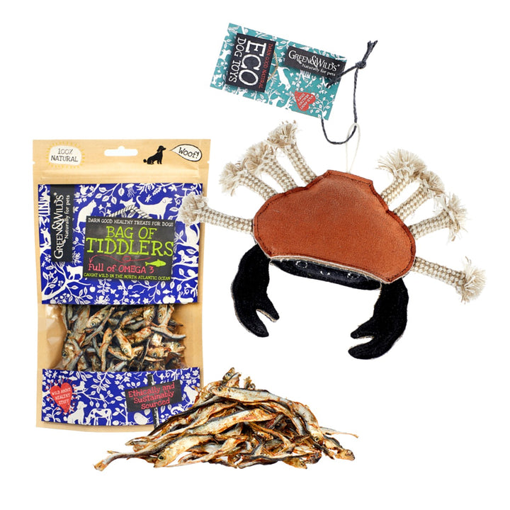Green & Wilds Dog Gift Set - Carlos Crab & Treat Bag / Chew Option