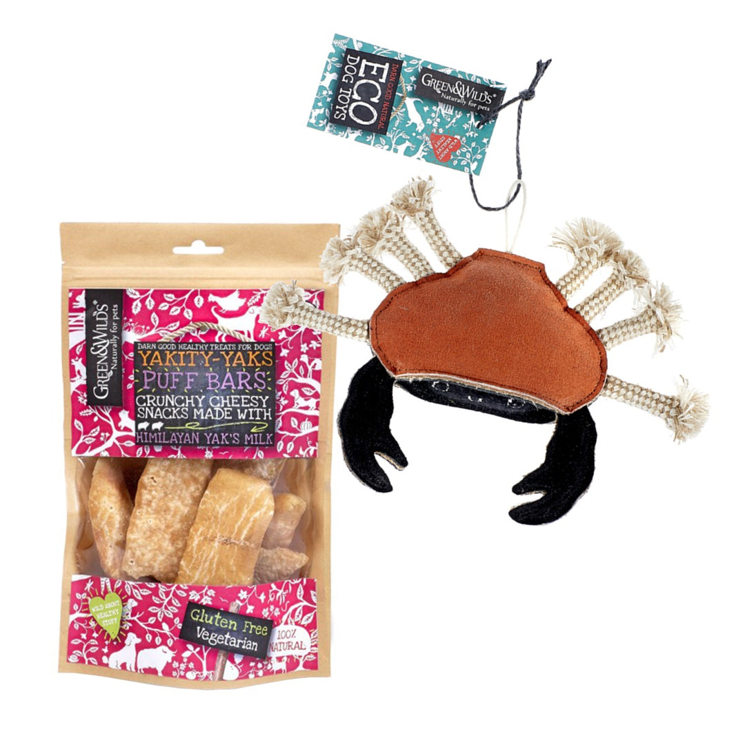 Green & Wilds Dog Gift Set - Carlos Crab & Treat Bag / Chew Option