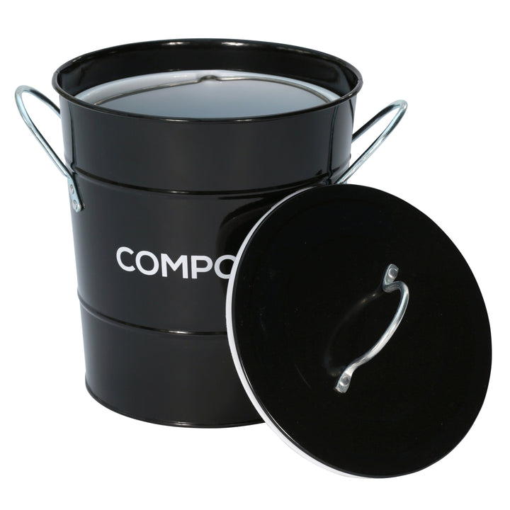 Steel compost caddy for food waste and removable lid