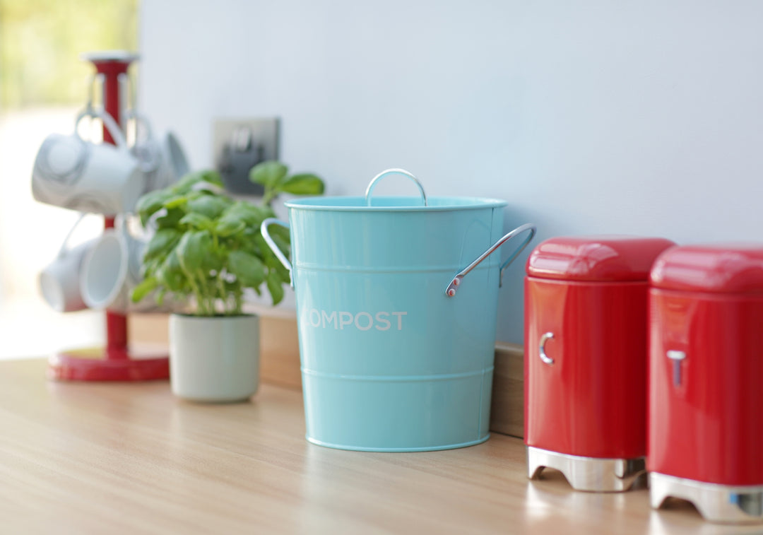Metal Compost Pail - Light Blue