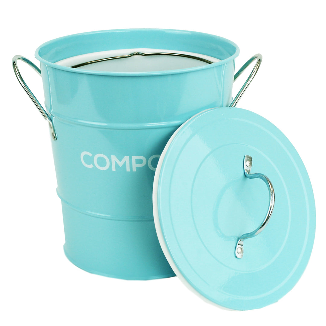 Metal Compost Pail - Light Blue