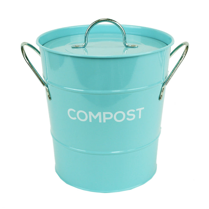 Metal Compost Pail - Light Blue