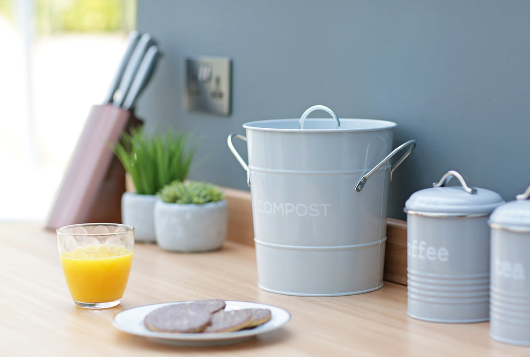 Metal Compost Pail - Light Grey
