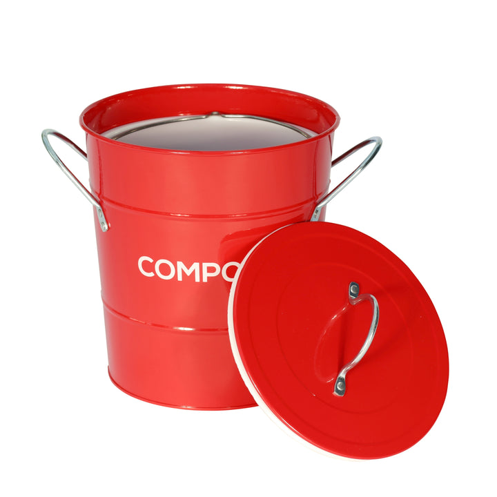 Steel compost caddy for food waste and removable lid