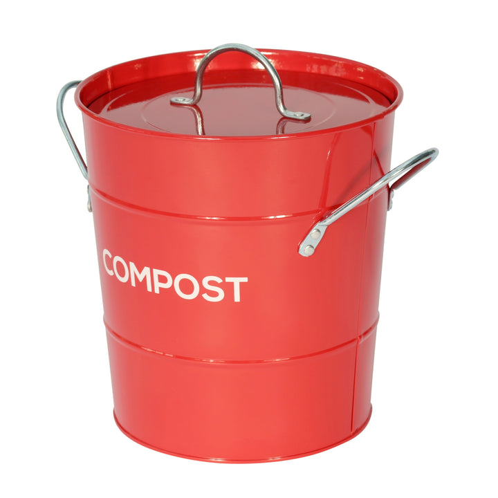 Metal Compost Pail - Red