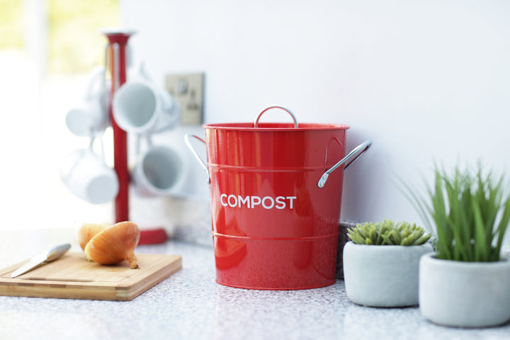 Metal Compost Pail - Red