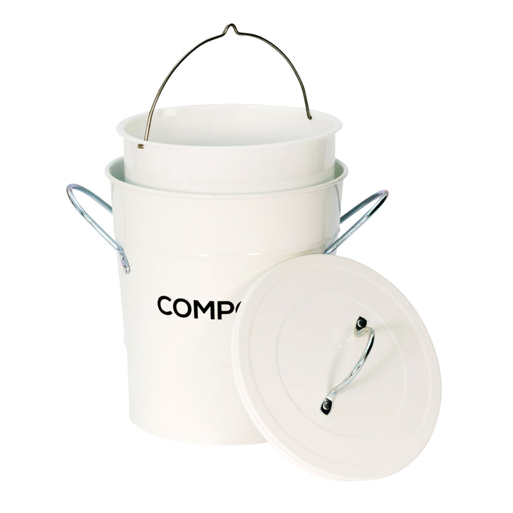 White compost caddy with removable plastic bucket