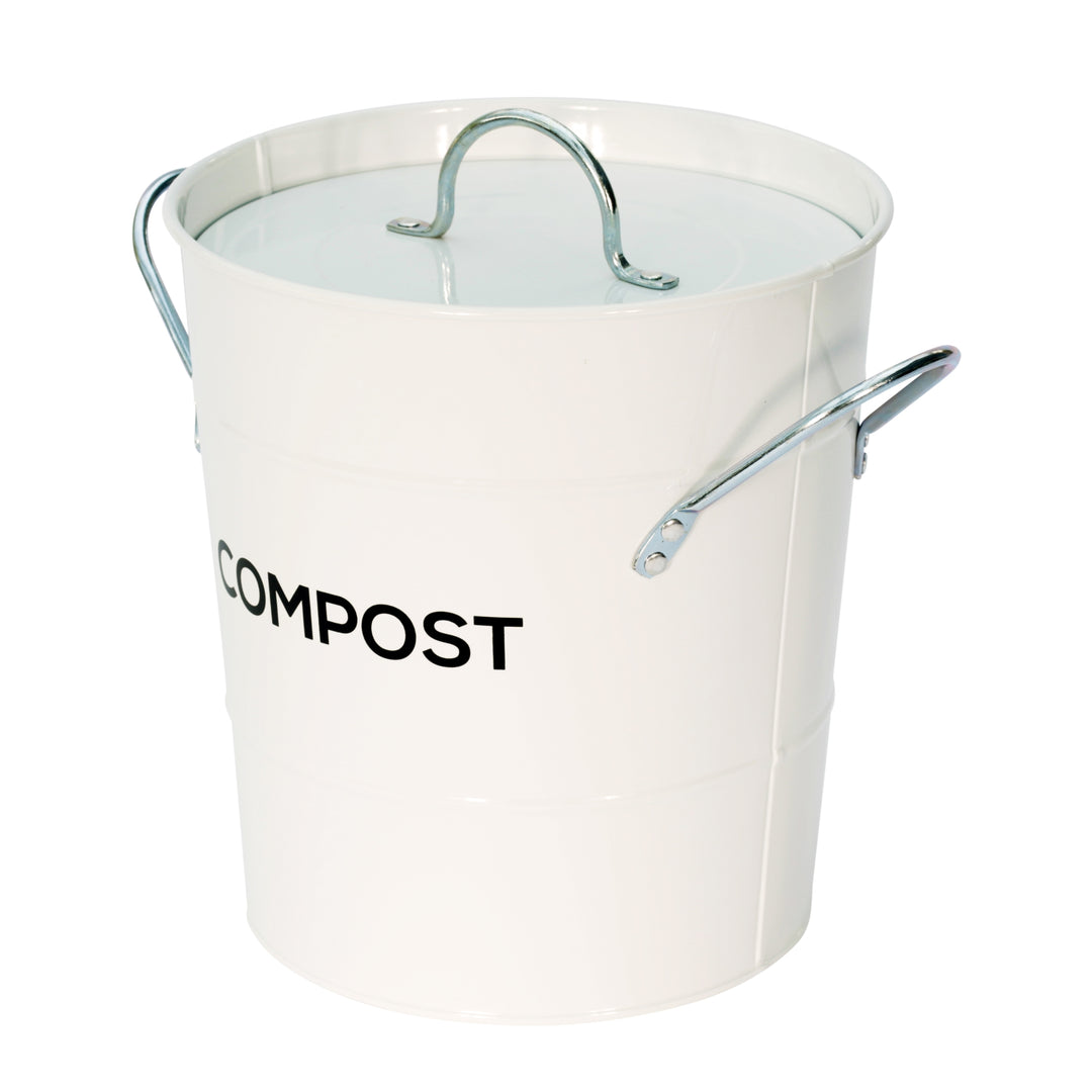 Metal Compost Pail - White
