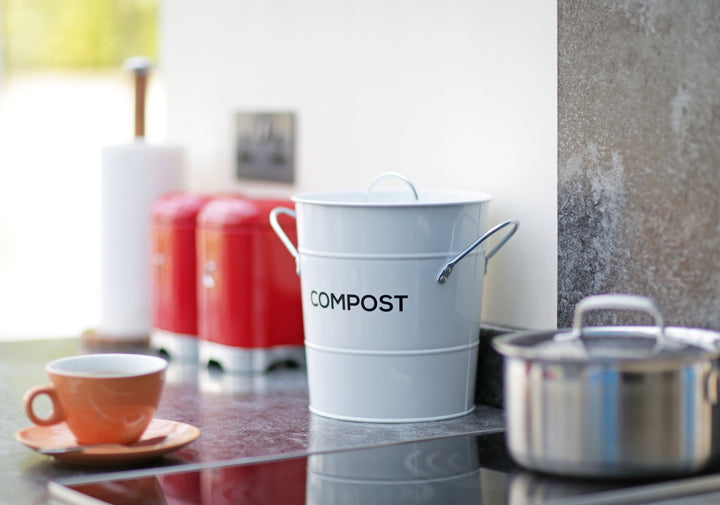 Metal Compost Pail - White