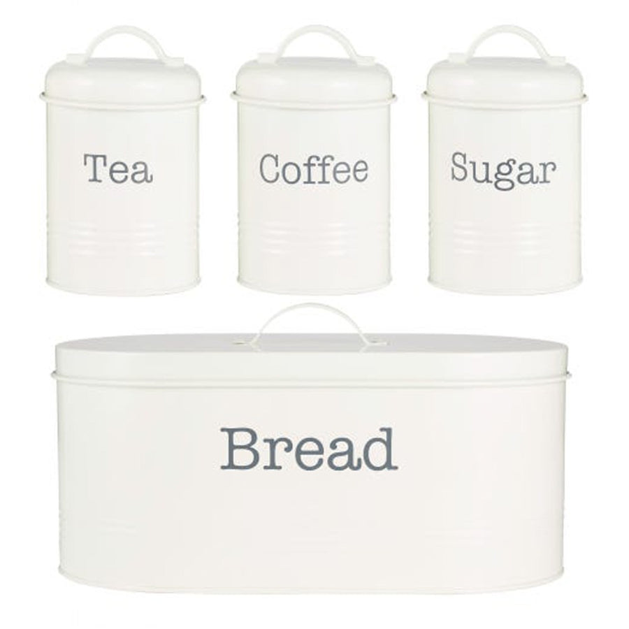 Cream coloured metal tea, coffee, sugar and bread bin kitchen storage