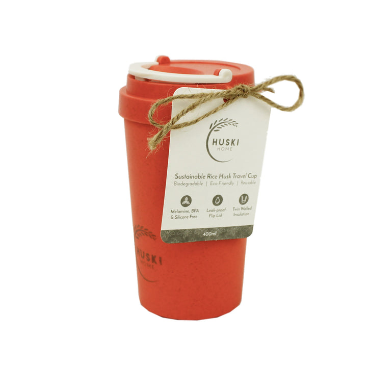 Huski Home Coral Red Rice Husk Travel Cup - 400ml