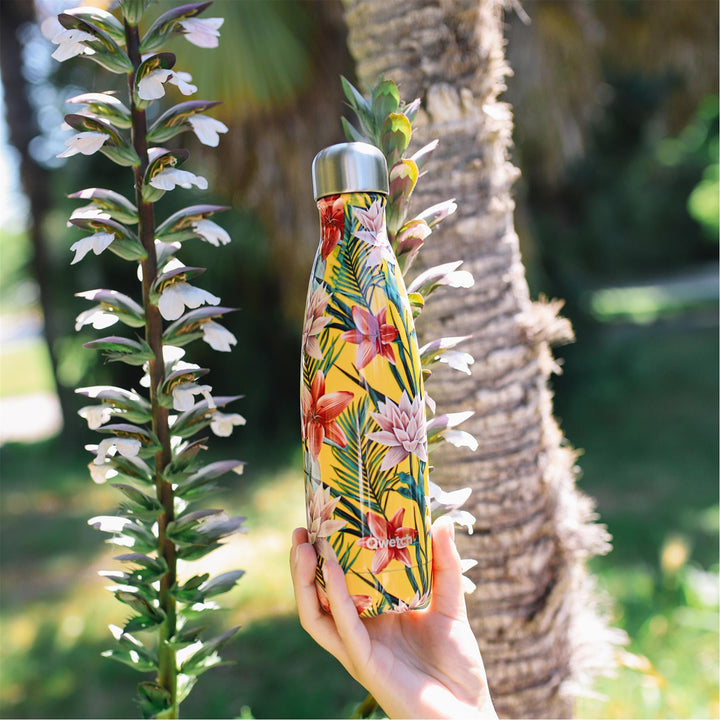 Qwetch Insulated Stainless Steel Bottle - Tropical Yellow Flowers - 500ml