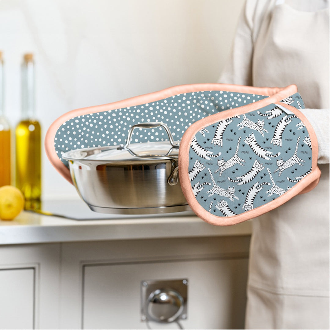 Dexam Meow Cat Print Recycled Cotton Double Oven Glove