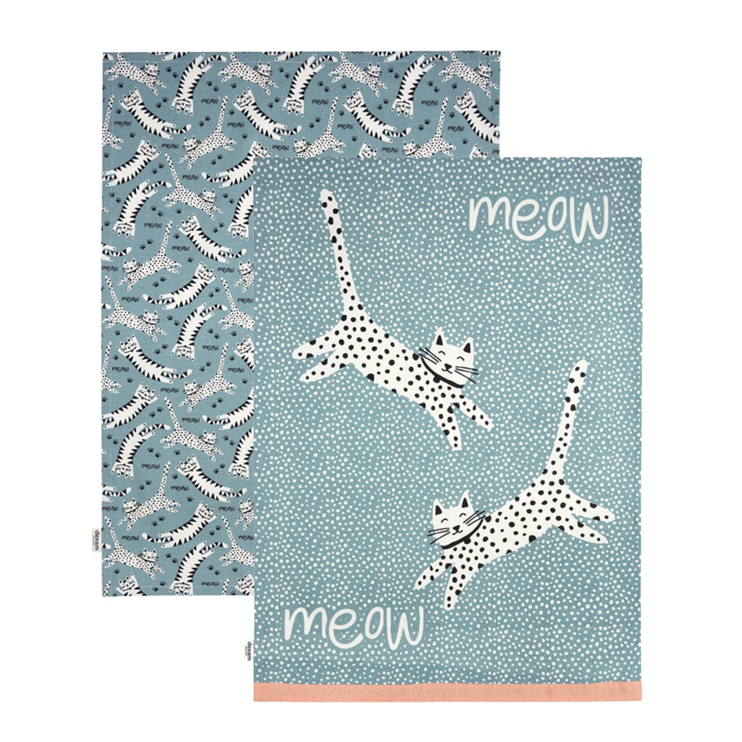 Dexam Meow Cat Print Recycled Cotton Tea Towels Set