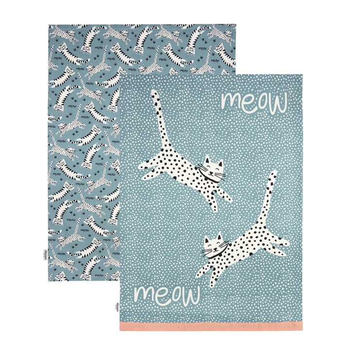 Dexam Meow Cat Print Recycled Cotton Tea Towels Set