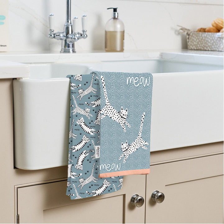 Dexam Meow Cat Print Recycled Cotton Tea Towels Set