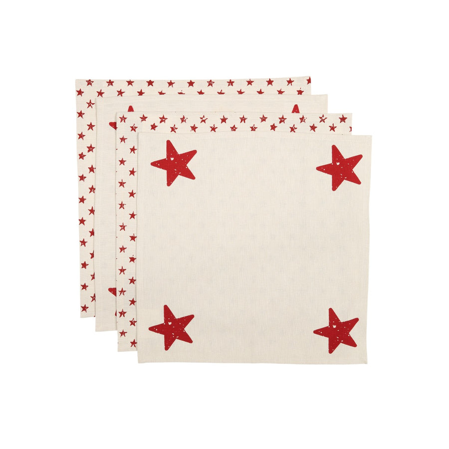 set of four reusable cotton napkins with festive star print
