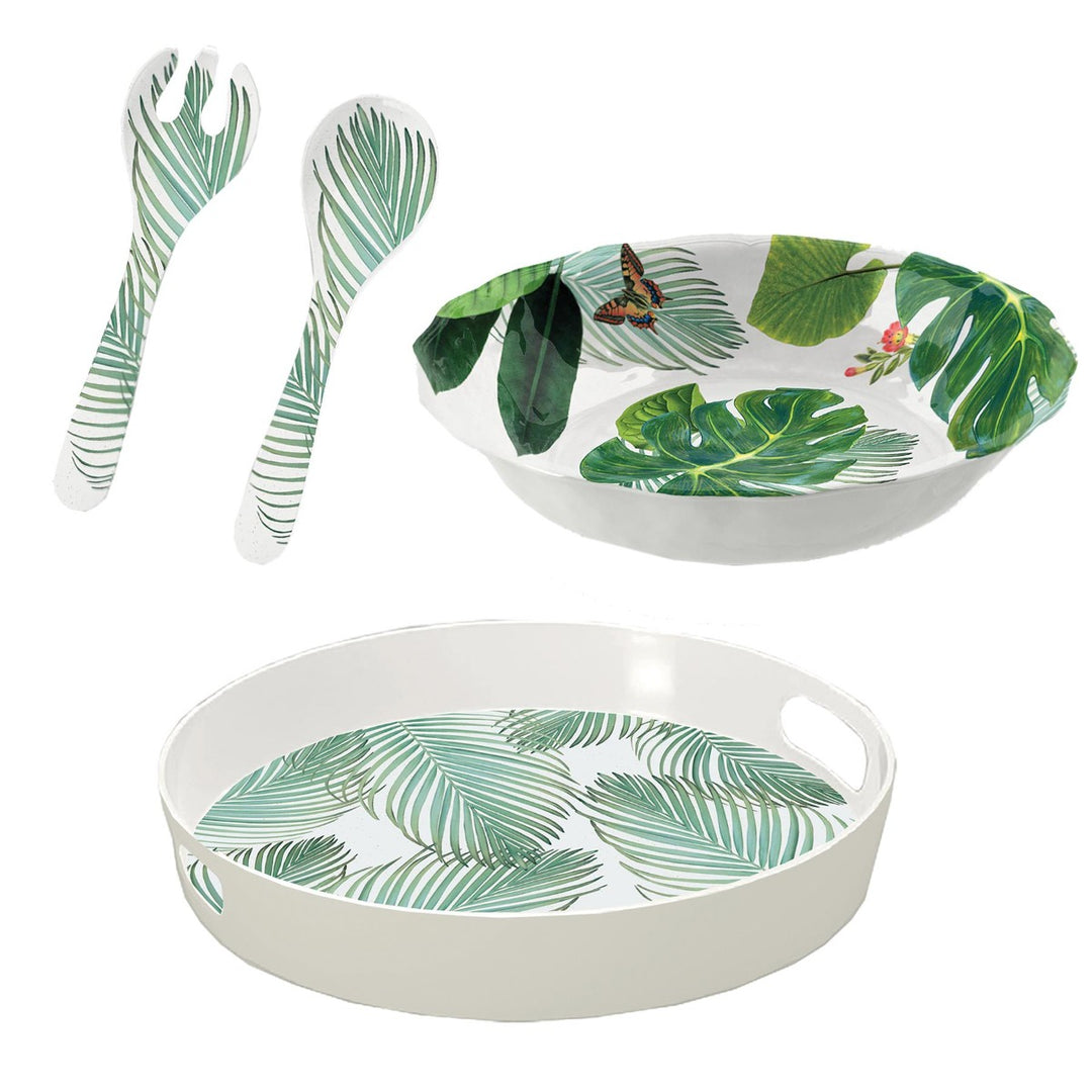 Amazon Floral Melamine 3 Piece Salad Serving & Tray Set