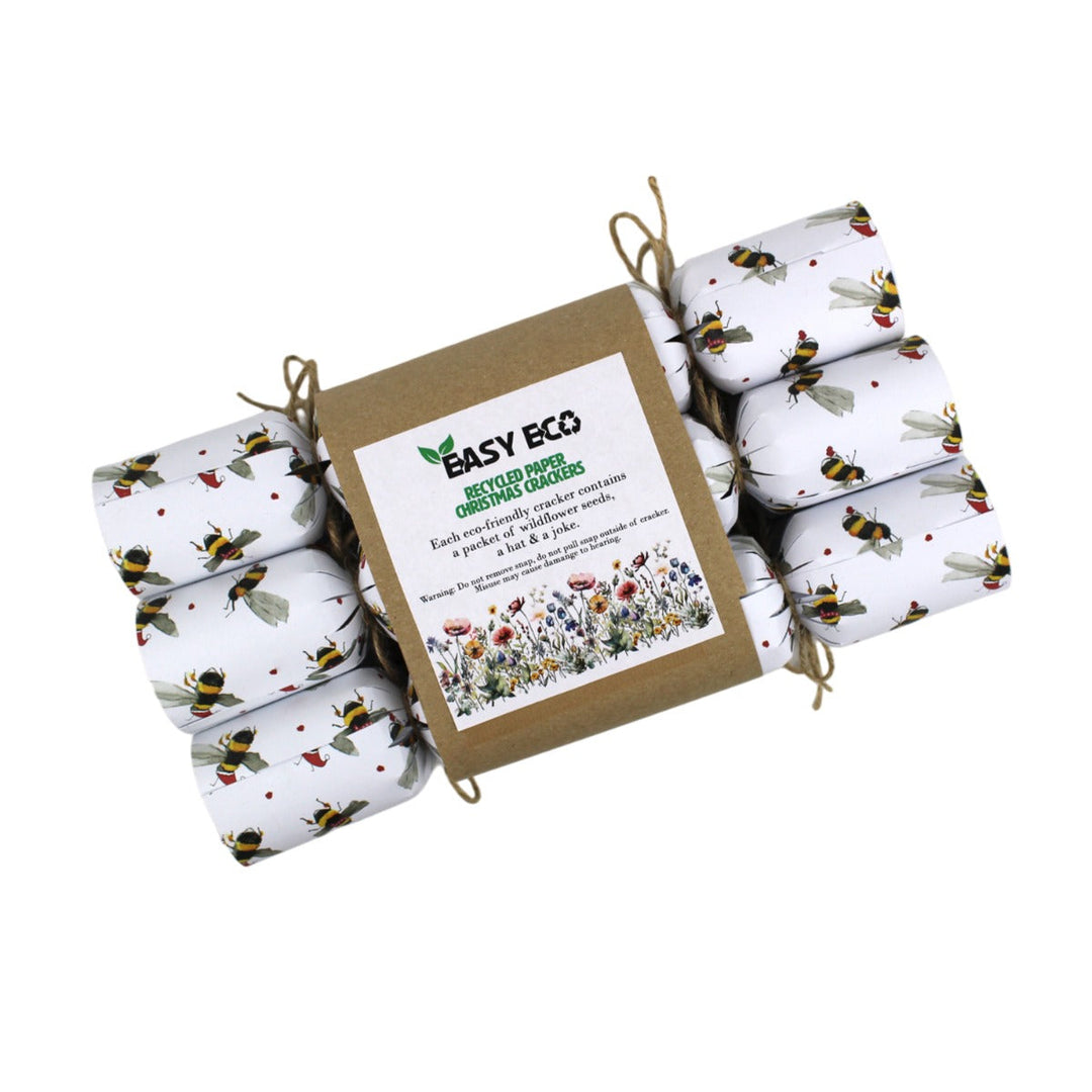 Easy Eco Recycled Paper Festive Bees Christmas Crackers - Set of 6