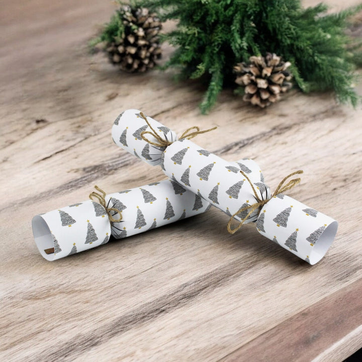 Easy Eco Recycled Paper Black & Gold Trees Christmas Crackers - Set of 6