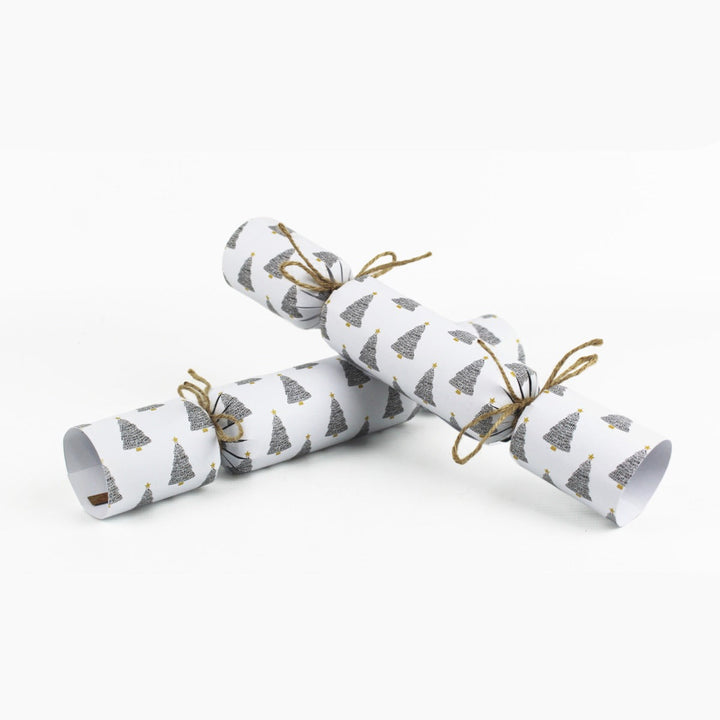 Easy Eco Recycled Paper Black & Gold Trees Christmas Crackers - Set of 6