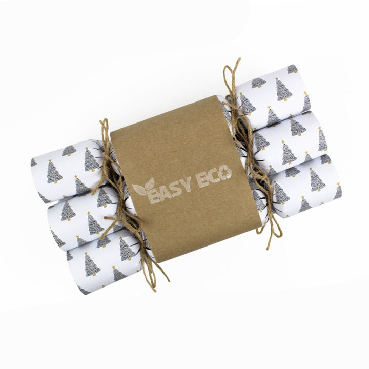 Easy Eco Recycled Paper Black & Gold Trees Christmas Crackers - Set of 6