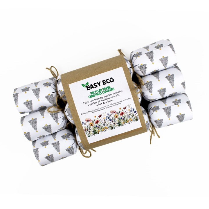 Easy Eco Recycled Paper Black & Gold Trees Christmas Crackers - Set of 6
