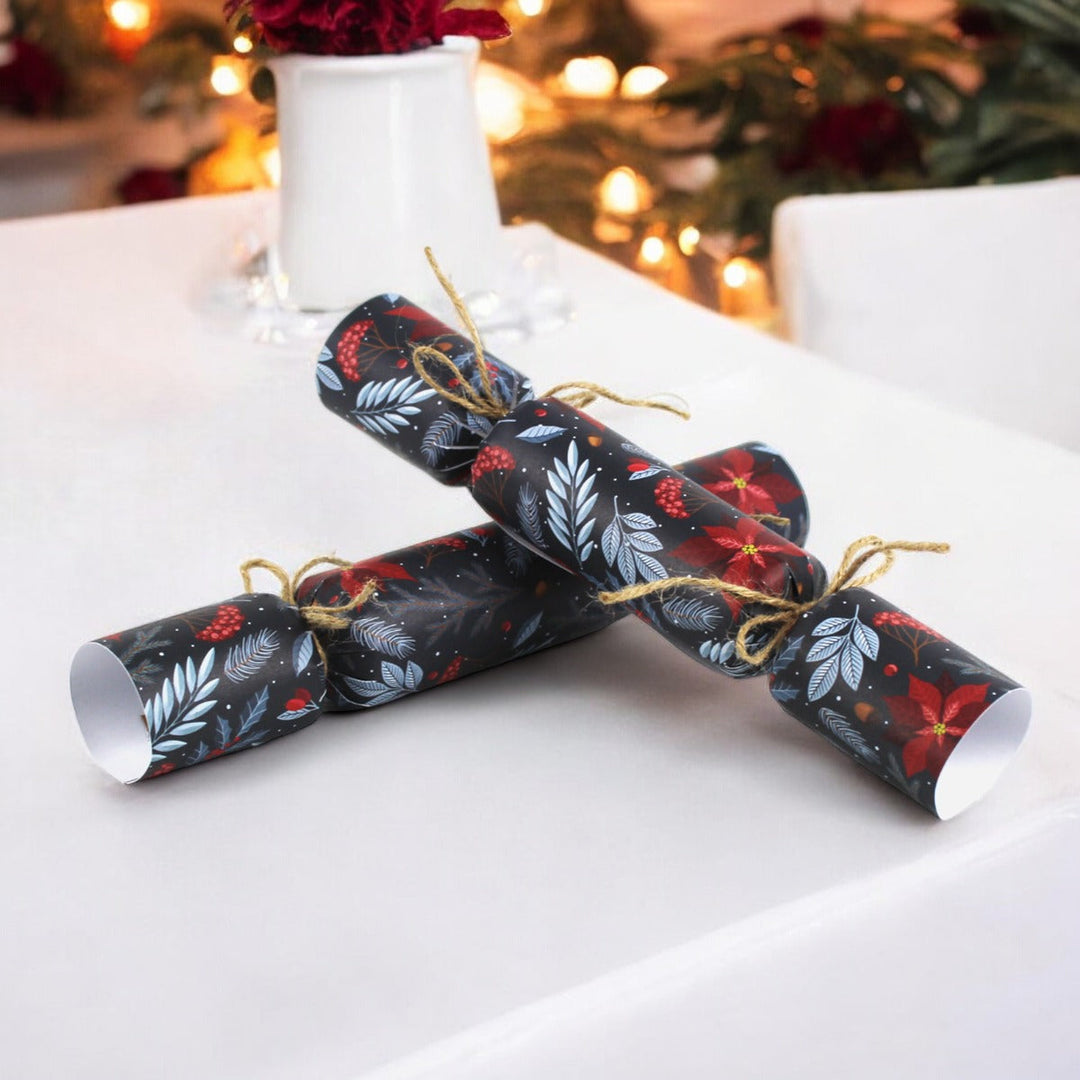 Easy Eco Recycled Paper Poinsettia Christmas Crackers - Set of 6